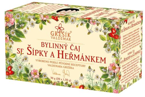 Se šípky a heřmánkem bylinný porcovaný čaj 30g Grešík