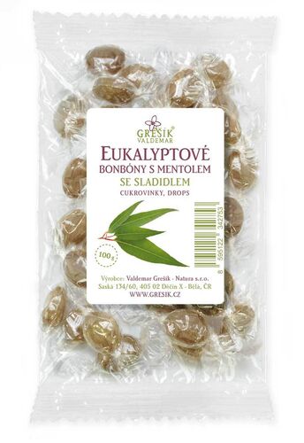 Eukalyptové bonbóny s mentolem se sladidlem 100g Grešík