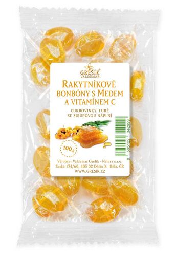 Rakytníkové bonbóny s medem a vitamínem C 100g Grešík