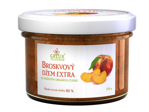 Broskvový džem extra Se sníženým obsahem cukru 220g Grešík