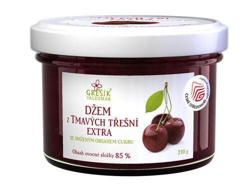 Džem z Tmavých třešní extra Se sníženým obsahem cukru 210g Grešík