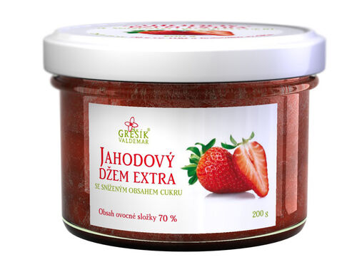 Jahodový džem extra Se sníženým obsahem cukru 200g Grešík