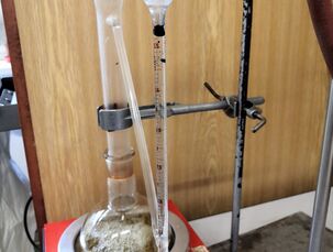 Destilační aparatura - stanovení množství silice v bylině (heřmánek) (analytické zpracování)