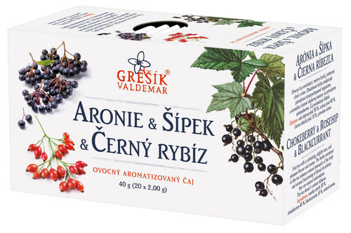 Aronie & Šípek & Černý rybíz ovocný porcovaný čaj 40g Grešík