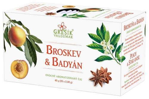 Broskev & Badyán ovocný porcovaný čaj 40g Grešík